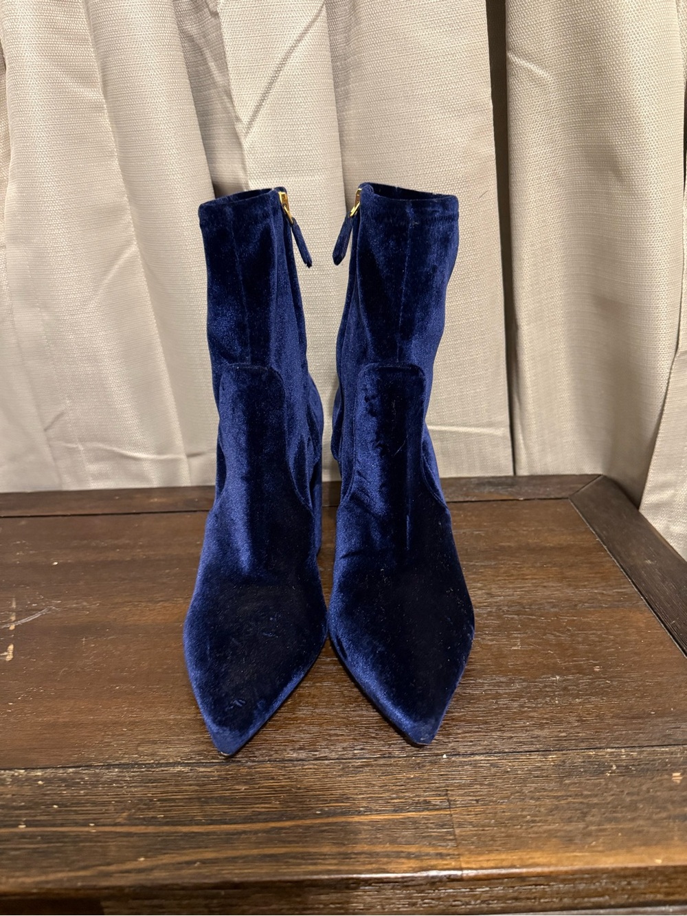 Prada Navy Velvet Pointed Toe Ankle Boots